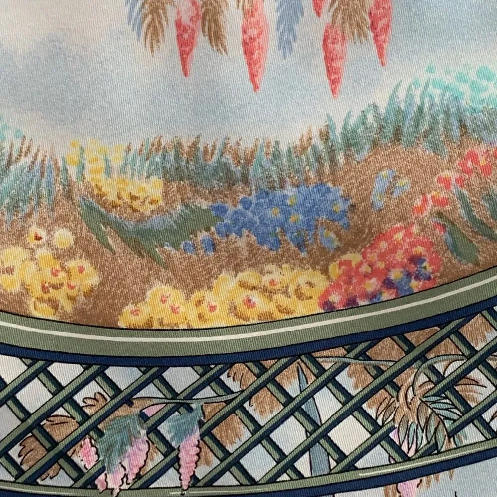 Herme's Claude Monet Giverny Garden Blue Pink Silk Scarf 35" square 1989 NIB - Picture 16 of 16